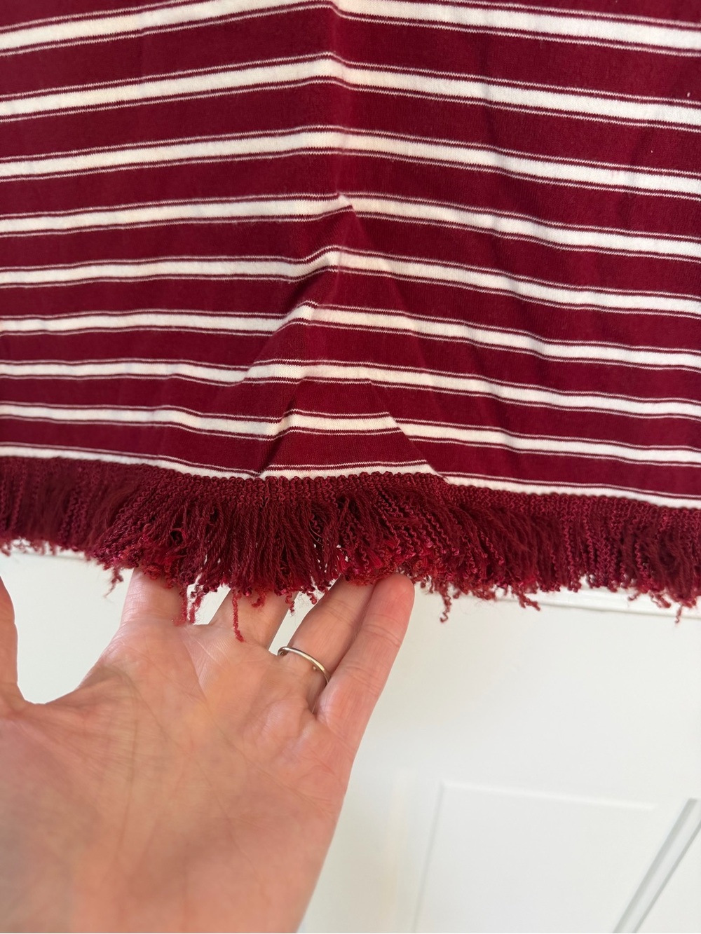 kate spade Burgundy & White Striped Long-Sleeve Top with Fringe - Picture 3 of 7